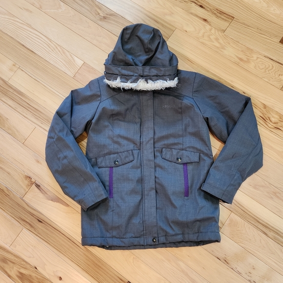 Magellan Outdoors Girl's Hooded Parka Coat Jacket Gray Purple Trim Size L - Picture 4 of 7